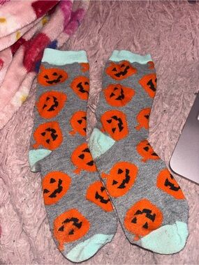 Gray & Orange Pumpkin Crew Socks